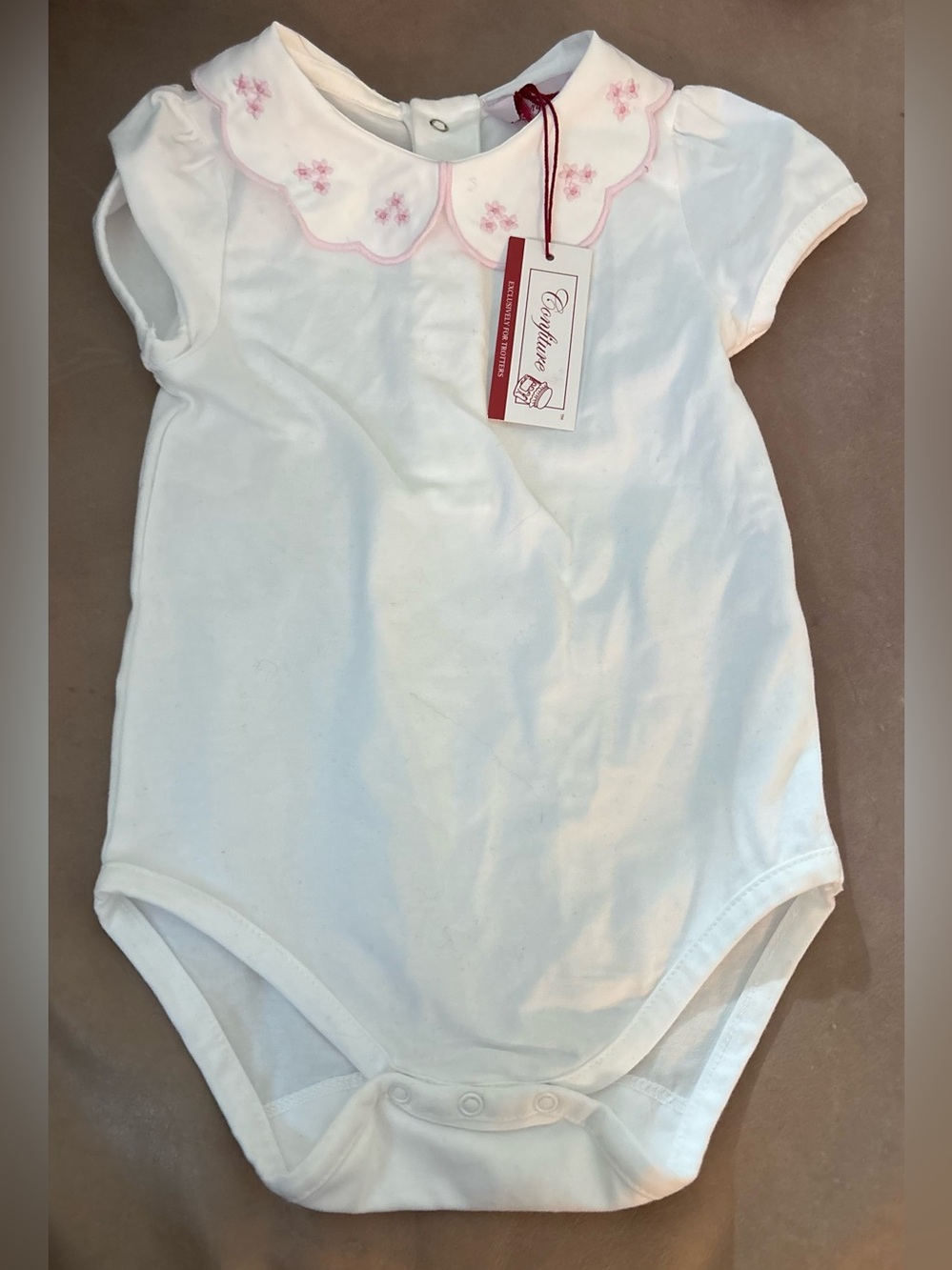 Confiture Trotters London Short Sleeve Bodysuit Ava Petal Collar 6-12M NWT